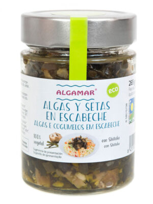 alga e cogumelo em escabeche