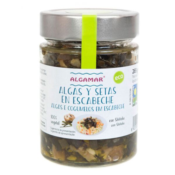 alga e cogumelo em escabeche
