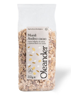 Muesli ANDINO Cacau (Cereais SEM GLUTEN); [arroz, quinoa c/cacau e açúcar de cana integral); 200gr